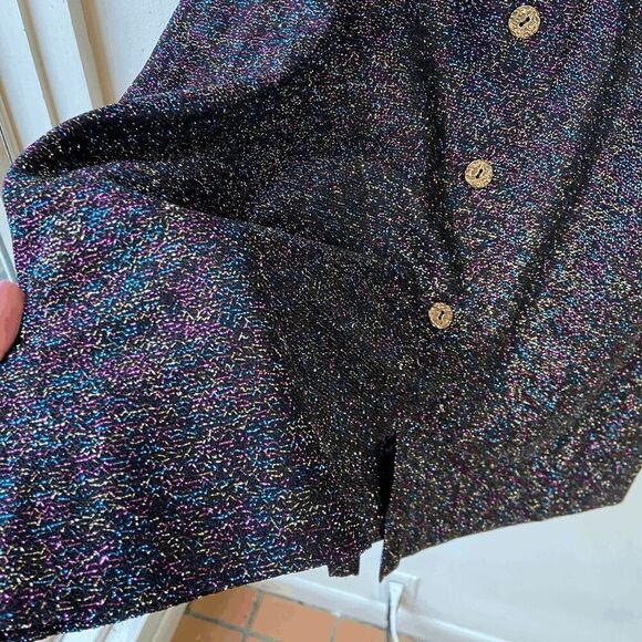 Vintage 1970s Long Buttondown Glittery Disco Style Maxi Skirt Black, Gold, Blue, - Picture 8 of 9